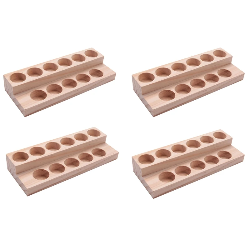 

4X 11 Holes Wooden Essential Oil Tray Handmade Natural Wood Display Rack Demonstration Station For 5-15Ml Bottles