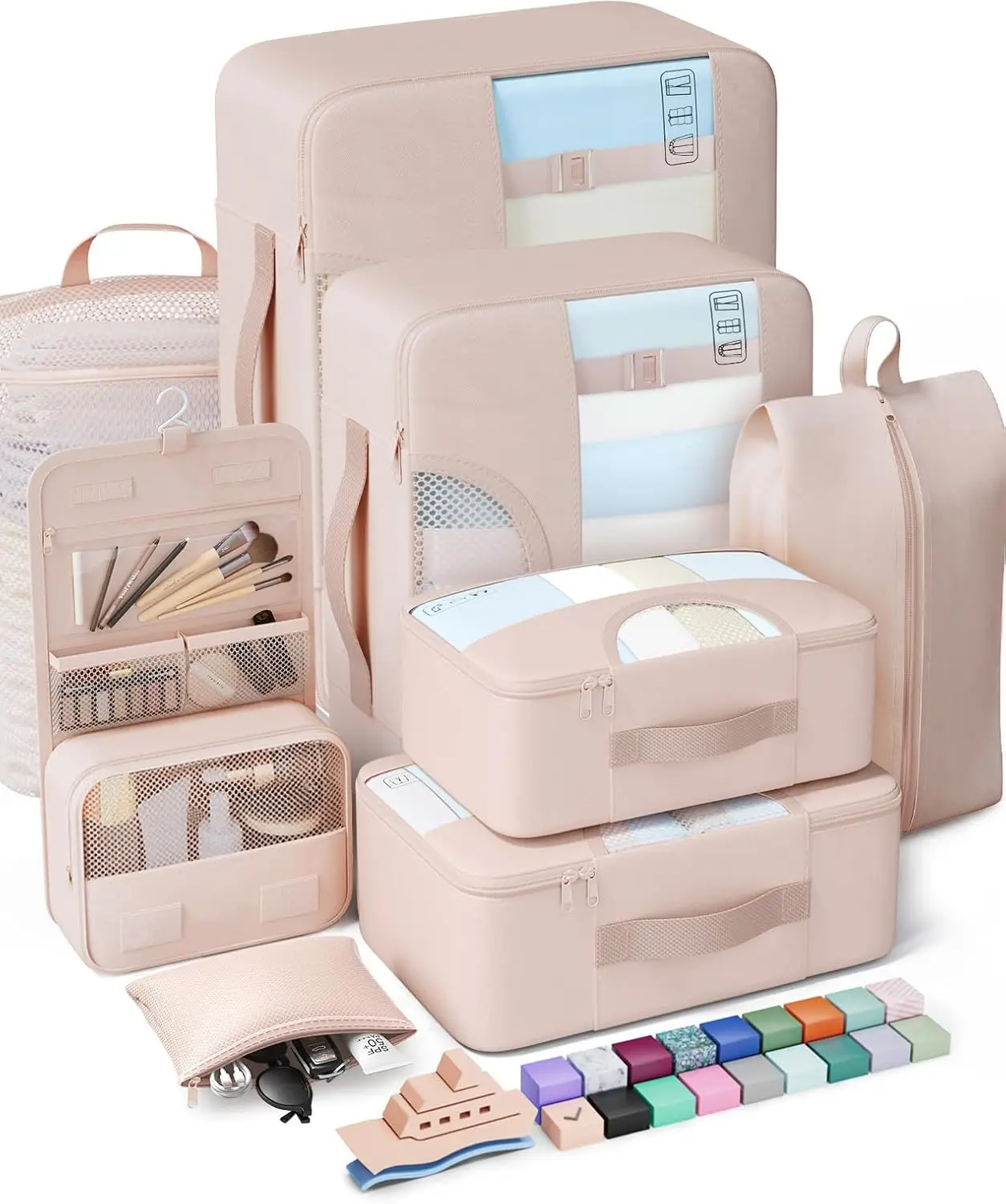 

Набор из 8 упаковочных сумок для путешествий, круизов и пляжного отдыха, персонализированные подарки с подвесной косметичкой