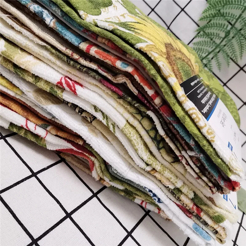 1Pc 38x63cm Colorful Flower Printed Cotton Tea Towel Kitchen Dishcloth Water Absorption Household Cleaning Cloth