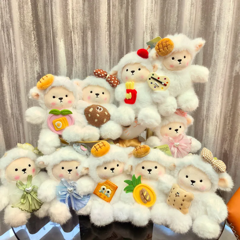 Juguetes de peluche suaves de oveja de cordero, bonito accesorio con lazo, patatas fritas, pan, huevo, Animal, muñeco de peluche, regalos para niñas, decoración Eid al Fitr