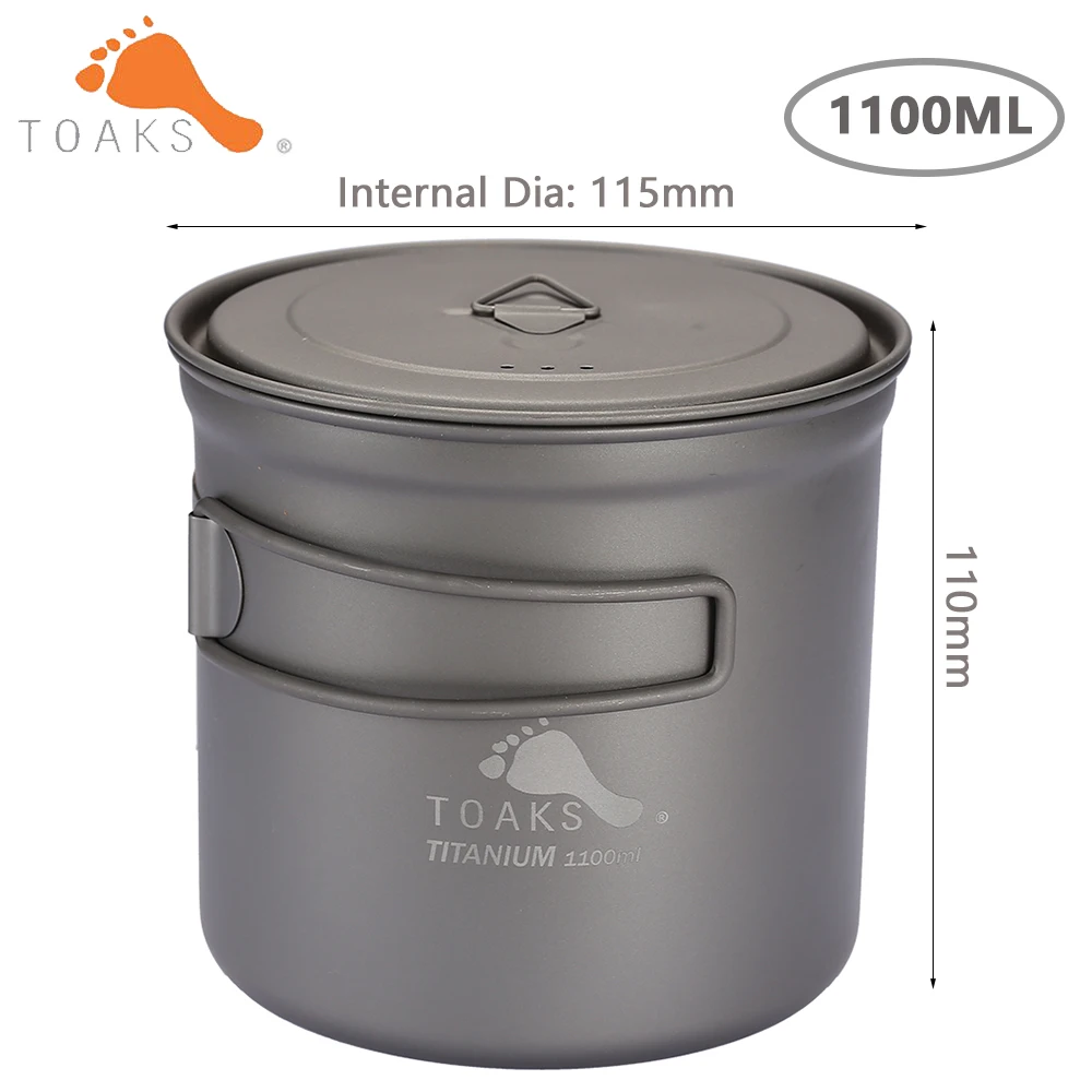 TOAKS Titanium Pot Cup Mug Ultralight For Outdoor Camping Hanging Cookware With Bail Handle Cover 1100ml 4.8oz POT-1100