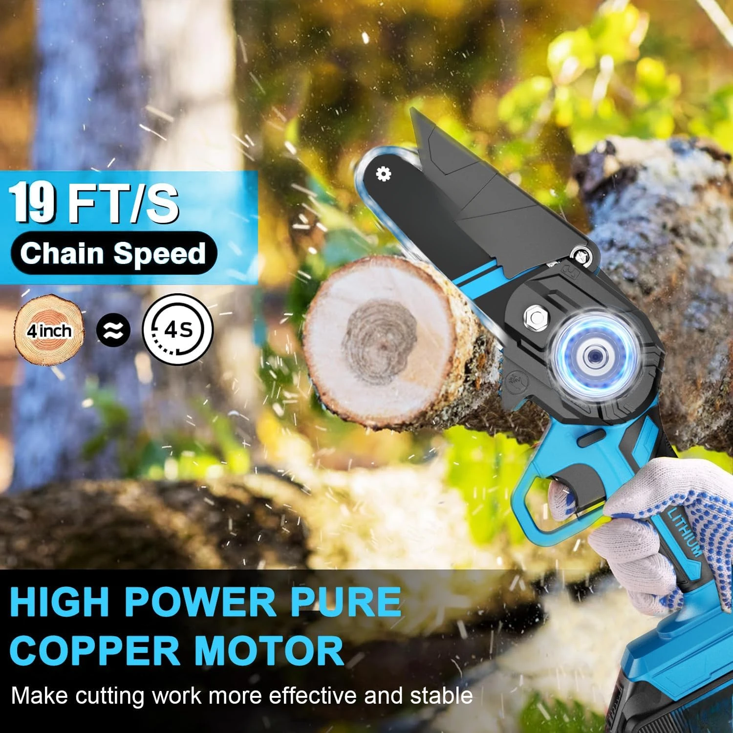 21v Cordless Small Chain Saw with Battery, Charger and 2 Chains, Handheld Electric Chainsaw for Tree Branches Wood Yard