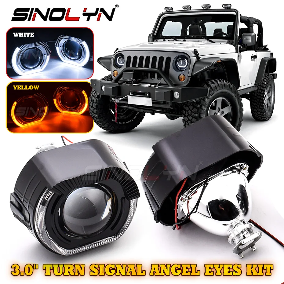 

Sinolyn 3 Inch Black Bi Xenon Projector Lenses For H7 H4 Headlight LED Angel Eyes Turn Signal Super Car Lights Car Accessories