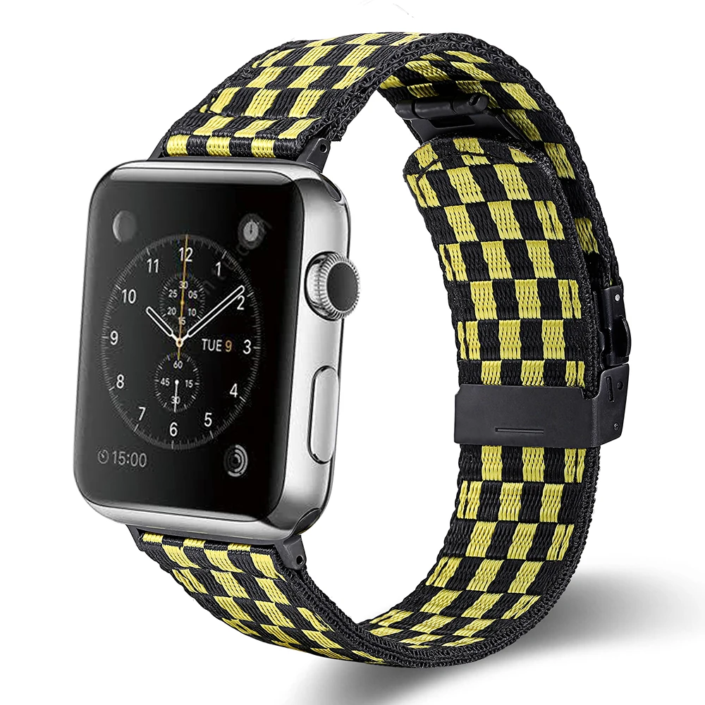 Adequado para apple watch 6 preto branco preto amarelo pulseira de náilon series5/4/3/2/1 série 40/44mm 38/42mm fivela inoxidável