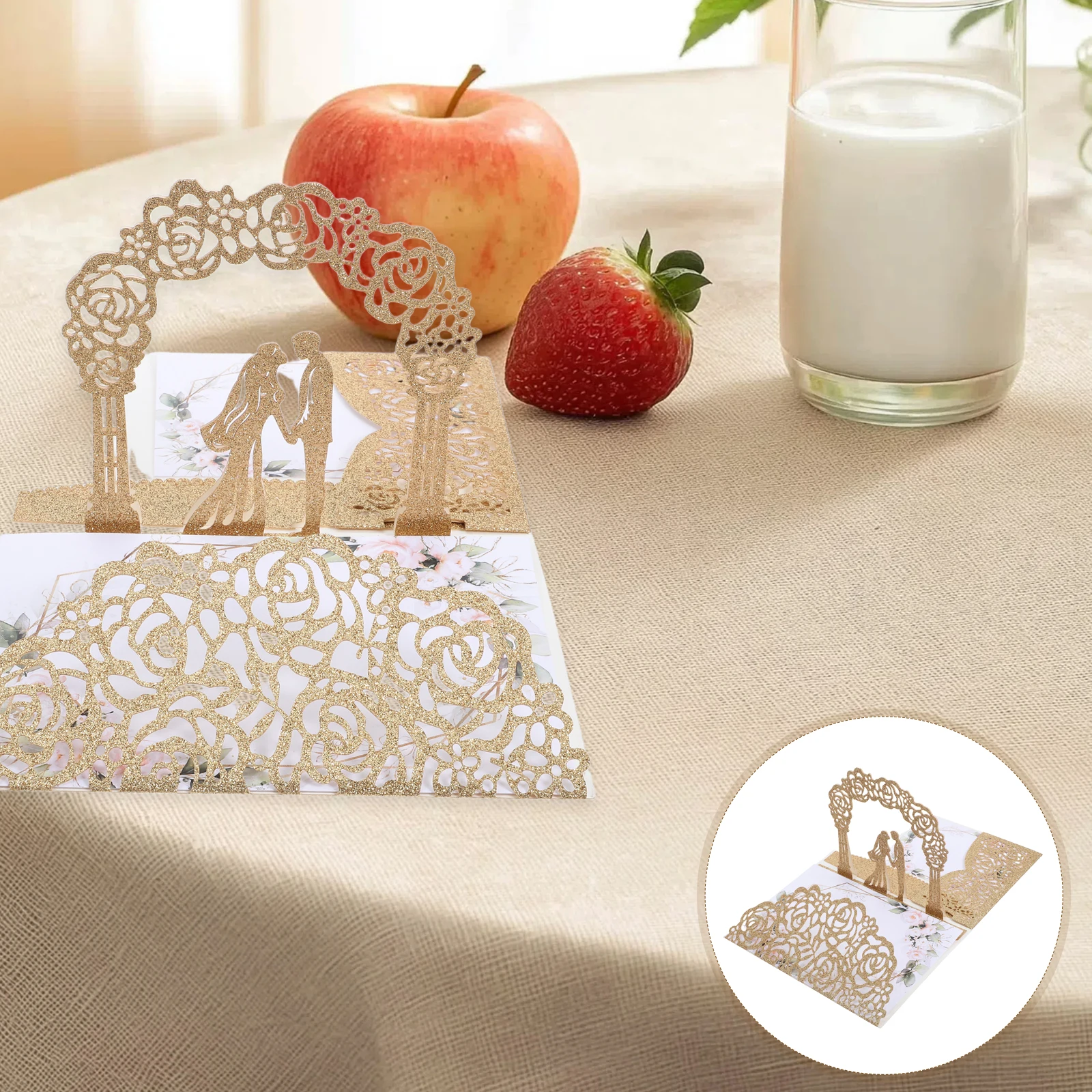 1 set 1 Set Glitter Wedding Invitation Cards Arched Door Style Thick Paper Blank Message Section Envelope Included For