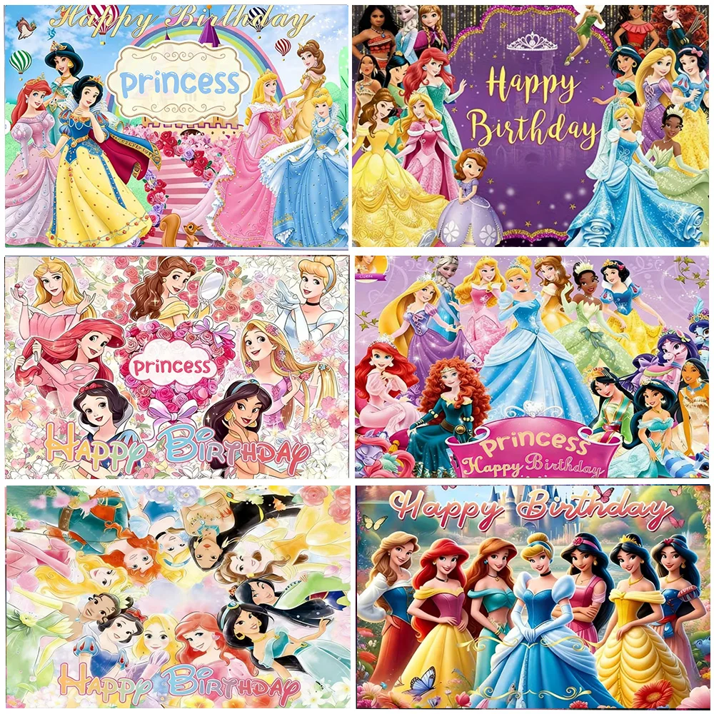 

Disney Princess Theme Snow White Elsa Belle Birthday Party Decorations Background Banner Kids Gift Baby Baptism Party Supplies