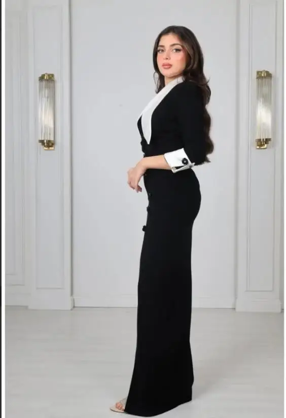 فستان سهرة مستقيم أنيق مخصص برقبة على شكل V 3/4 كم طويل ملابس رسمية بفتحة أمامية ملابس سهرة للولائم #3