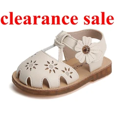 Claladoudou-Sandalias de verano para niñas pequeñas, zapatos planos suaves con correa de flores huecas, marca de 11,5-15,5 CM