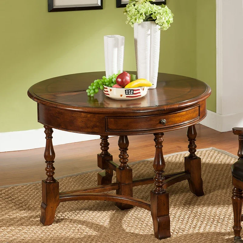 American dining table foldable retractable table solid wood dining table round small apartment dining table semi-round entrance