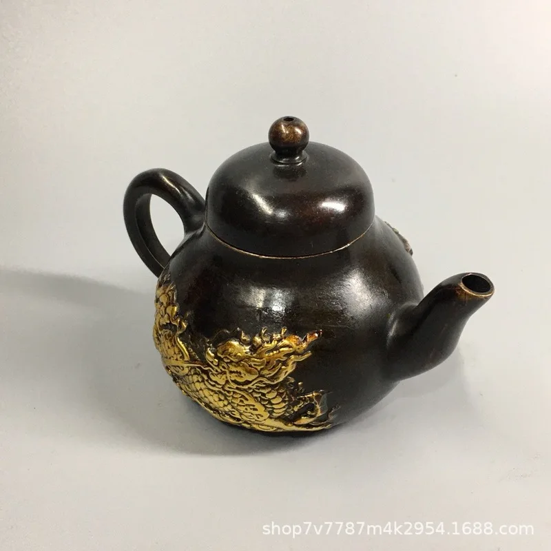 Antique-Style Brass Craft Small Gilt Qilin Pot Home Living Room Decorative Ornament Retail