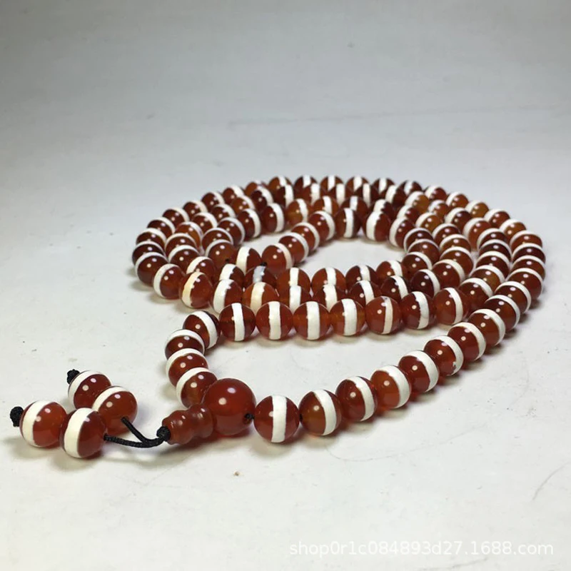 

Red agate weathered single-line round pharmacist dzi bead necklace multi-strand bracelet 108 beads with three-eyed tiger te