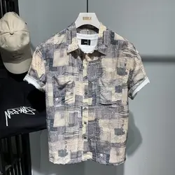 Men's New Summer Short-sleeved Shirt Personalized Casual Loose Top Korean Version Simple Shirt Teenager Student