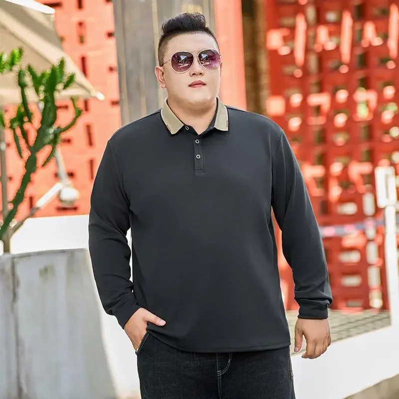 Plus Size Men‘s PoloT Shirt Tops Long Sleeve for Contrast Patchwork Turndown Collar Casual Fashion Plus Size Polo 7XL 8XL 9XL