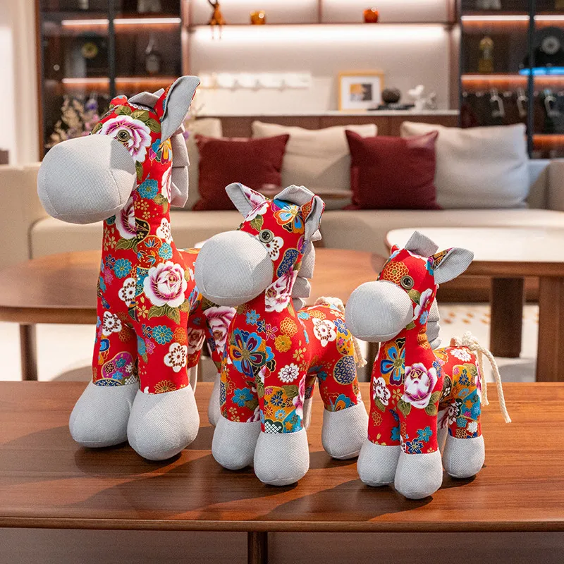 클래식 중국 스타일 말과 토끼 플러시 장난감 피오니 레드 포니 인형 차이나타운 부티크 포니 장식 토끼 인형 어린이 특별 선물