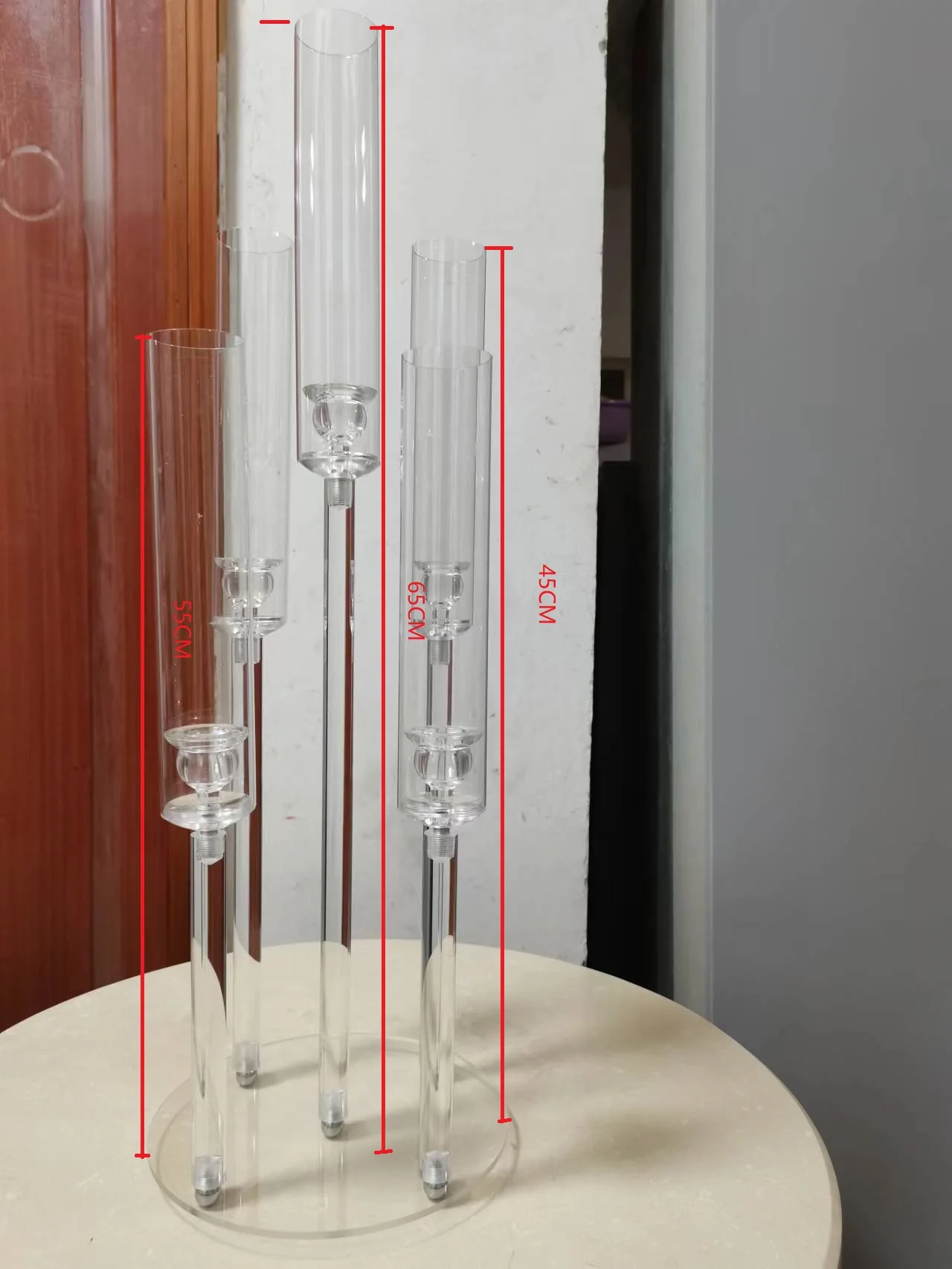 10pce Up To 65cm 2022 New High Clear Candle Holder Wedding Center Crystal 5 Arm Candle Holder For Party And Marriage Decoratio