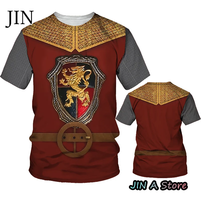 Earls Officer Cosplay 3D Printed Men's Summer Fun Streetwear Hip Hop Crew Neck Short Sleeve Imitation Style Top Fashion T-shirt