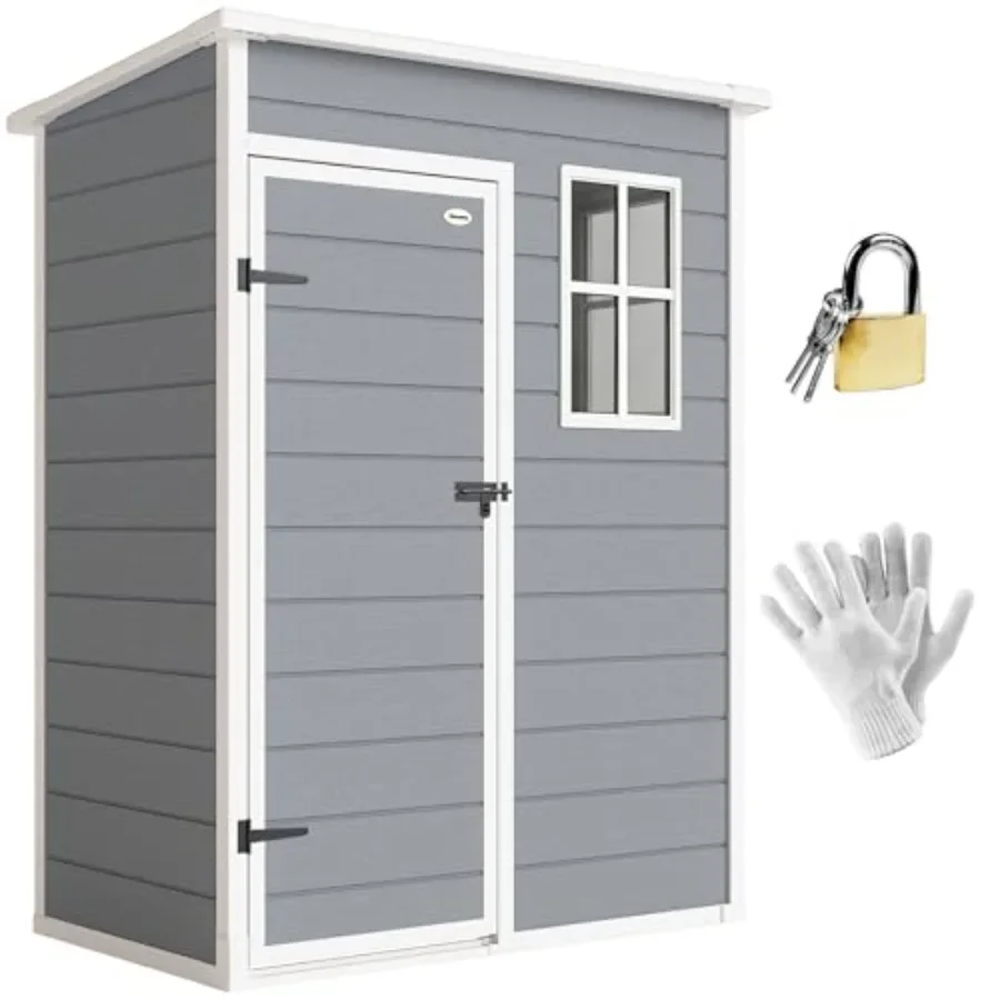 Garden Storage Shed: Weatherproof Steel Construction, Charcoal Gray Finish, Lockable Double Doors for Secure Outdoor Tool Organ