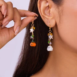 Cute Halloween Dangle Earrings for Women Cartoon Ghost Pumpkin Star Asymmetrical Long Tassel Earrings Party Statement Jewelry