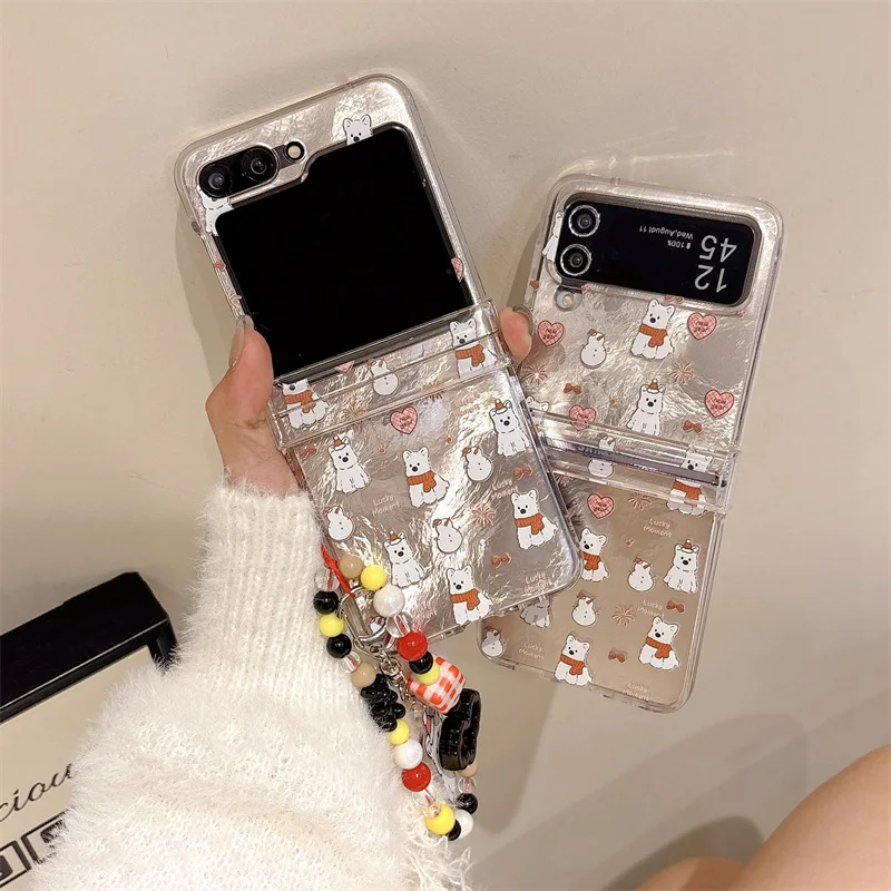 Cute Cartoon Scarf Bear Phone Case for Samsung Galaxy Z Flip 6 5 4 3 Protective Back Cover for ZFlip4 ZFlip5 ZFlip6 Case Shell