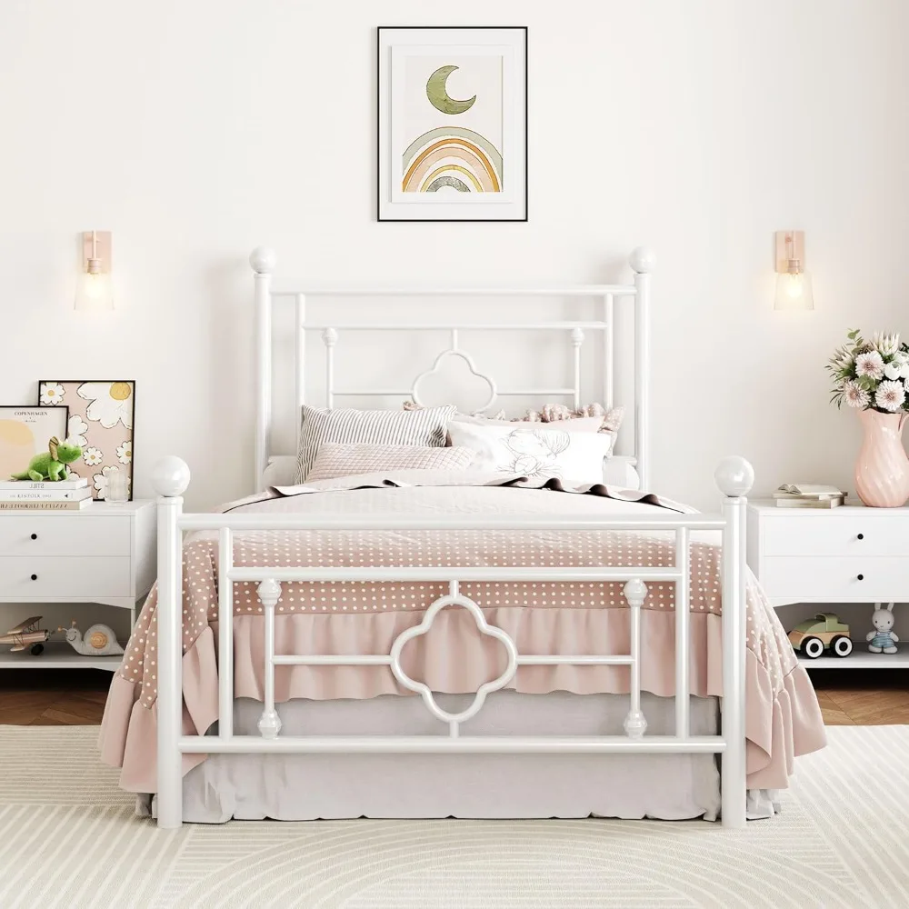 

14 Inches Twin Size Metal Platform Bed Frame/Vintage Iron-Art Headboard and Footboard/Mattress Foundation for Storage