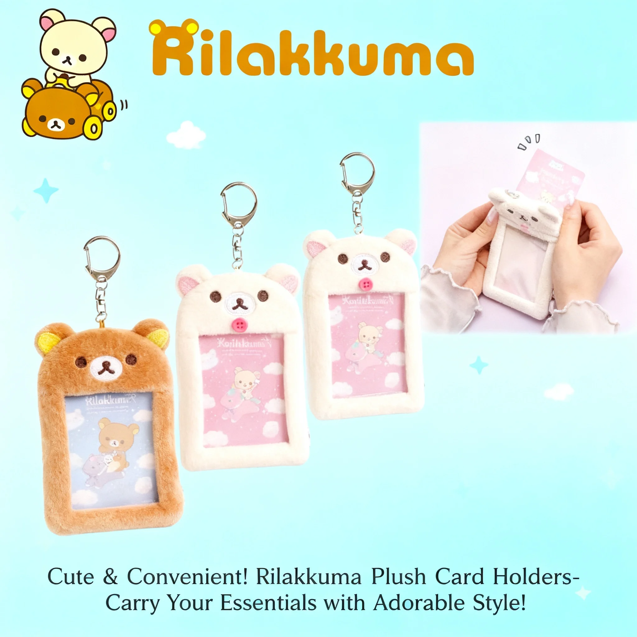 

Rilakkuma Card Holder Photo Protective Case Cartoon Anime Derivative Cute Pendant Keychain Bags Accessories Gifts for Fans