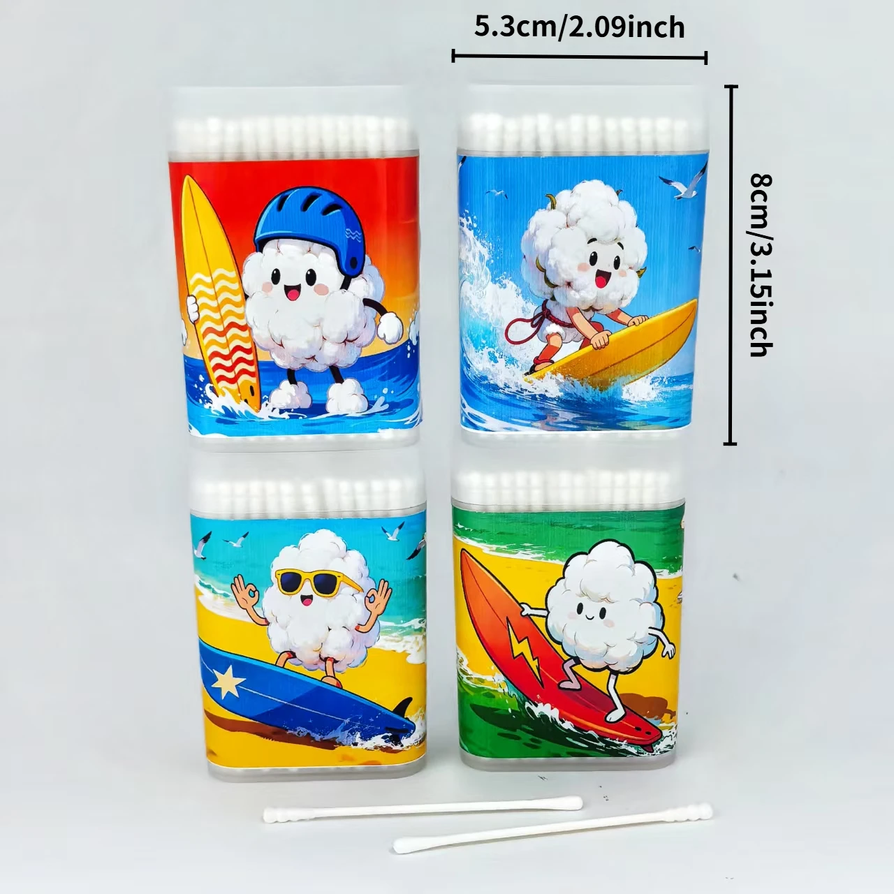 400개 비치 시리즈 창의적인 면봉 서핑 테마 정밀 축 면봉 양면 나사형 면봉 스틱