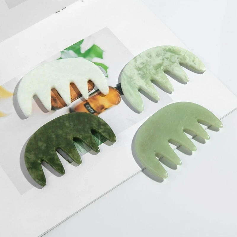 Natural Jade Large 5 Teeth Massage Comb Head Scraping Meridians Massage Xiuyu Jade Comb Jade Scraping Massager