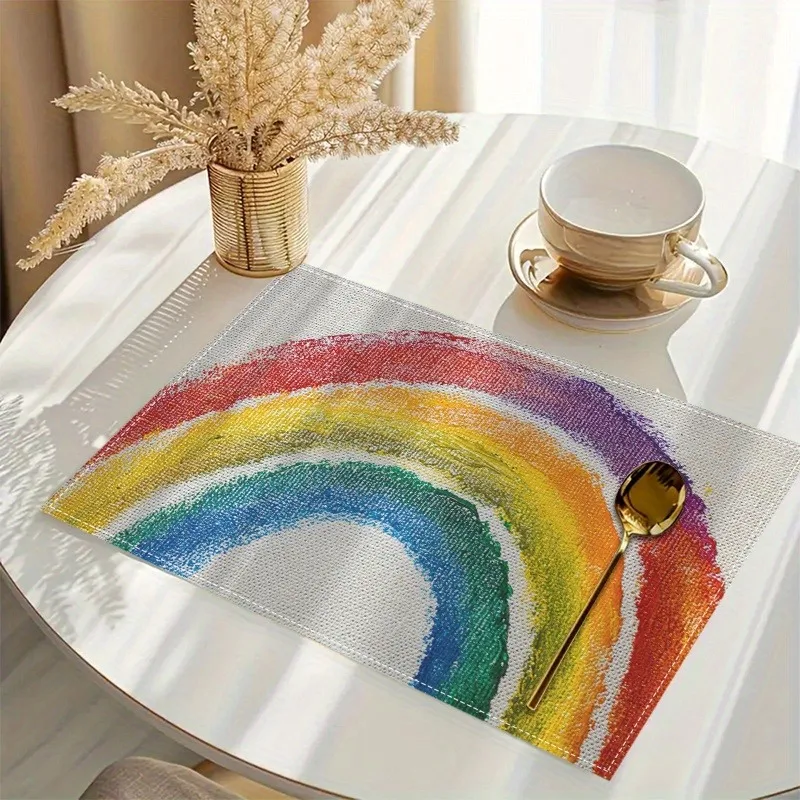 Hand‑Painted Rainbow Placemats Table Mat Crayon Brush Stroke Print for Kitchen Dining Table Colorful Boho Home Decor Accessories
