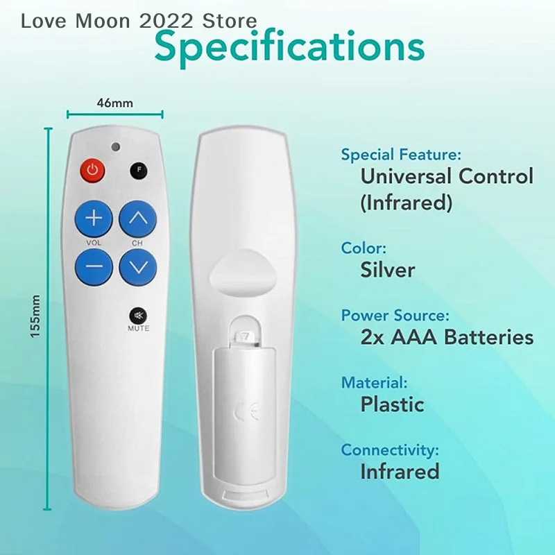 All-in-One Intelligent IR Learning Remote with 7 Primary Buttons, Ideal for TV, CD, DVD, STB, DVB, Hifi TV BOX