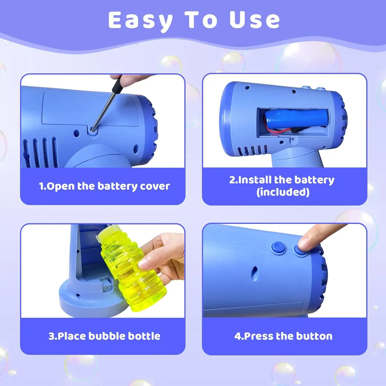 ماكينة فقاعات للأطفال ، بطارية غير مضمنة قابلة لإعادة الشحن ، منفاخ أوتوماتيكي بدوران 90 درجة ، منفاخ + فقاعات في الدقيقة للأطفال الصغار #2