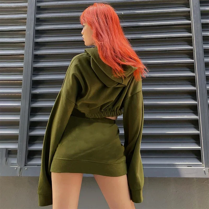 

Spring Autumn Women's Spicy Girls Hoodie Sweatshirt Set Short Hoodies Street Fashion Clothing Kpop Y2k Clothes Streetwear Korea