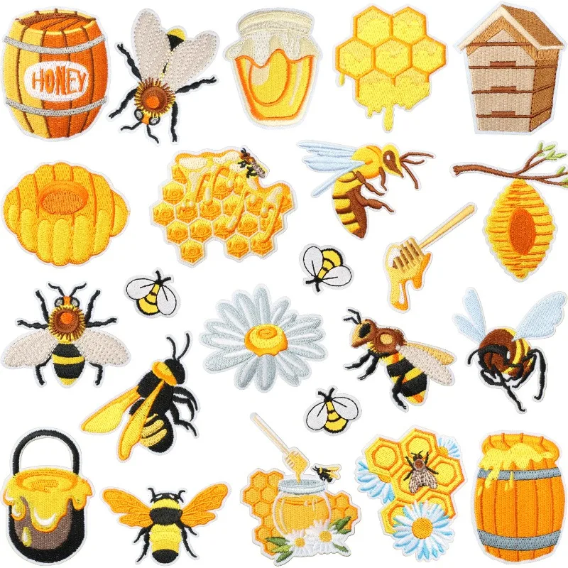 New Cartoon Bee Family Iron on Embroidery Patch Decoration Hornet Nest Bumblebee Sewing Patches Stickers DIY Clothes ﻿Hat Bags