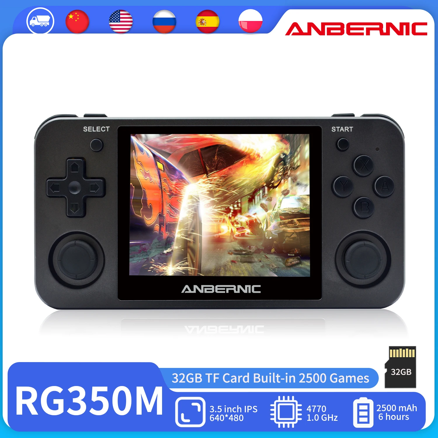 ANBERNIC RG350M 64Bit 3.5inch IPS Screen Handheld Game Console Opening Linux Tony System HDMI-compatible 2500 Games for PS1 CPS1