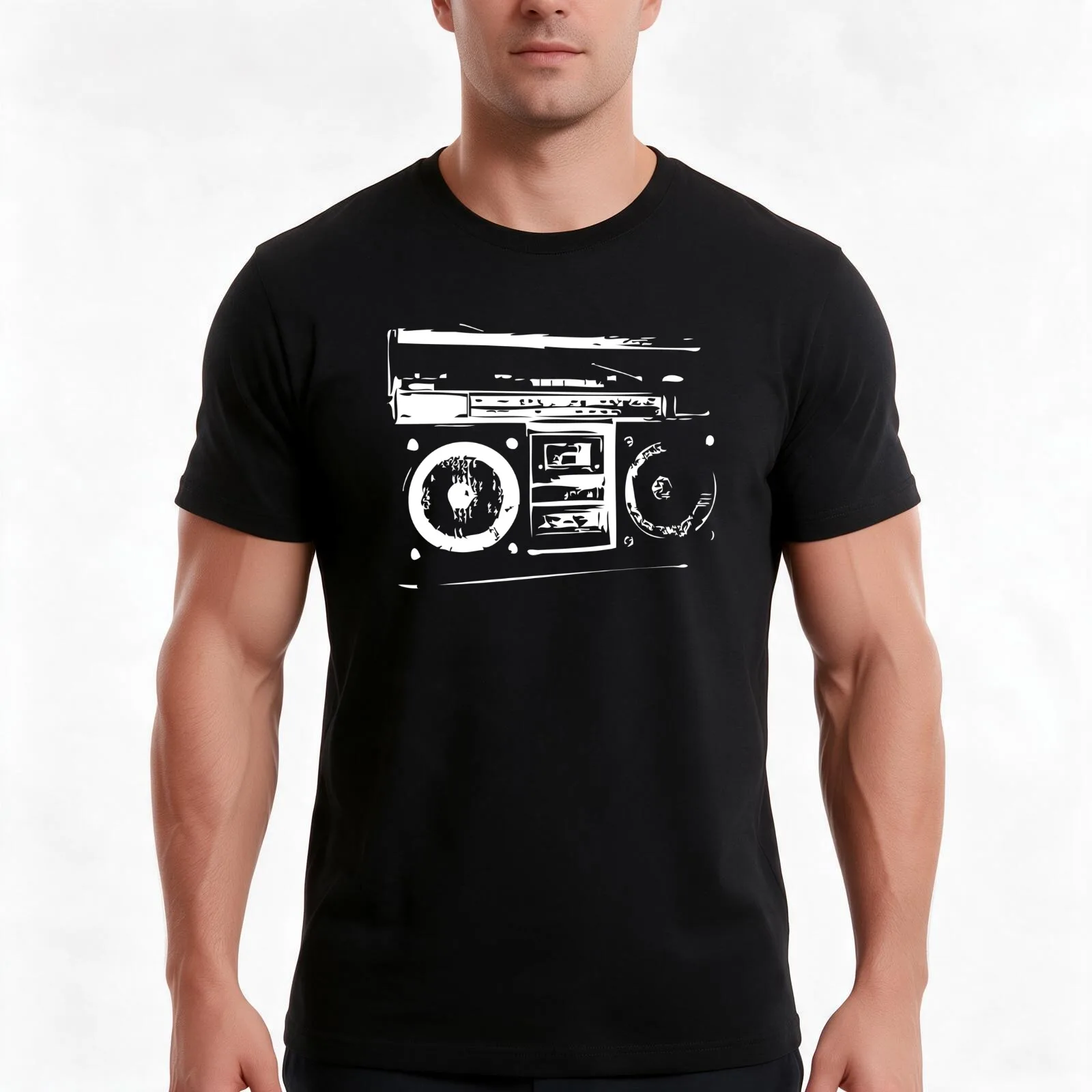 Boombox for Dark T's T-Shirt, Summer Casual Cotton Tee, Oversized Streetwear Tops, Vintage Graphic Print, Loose Fit Short Sleeve