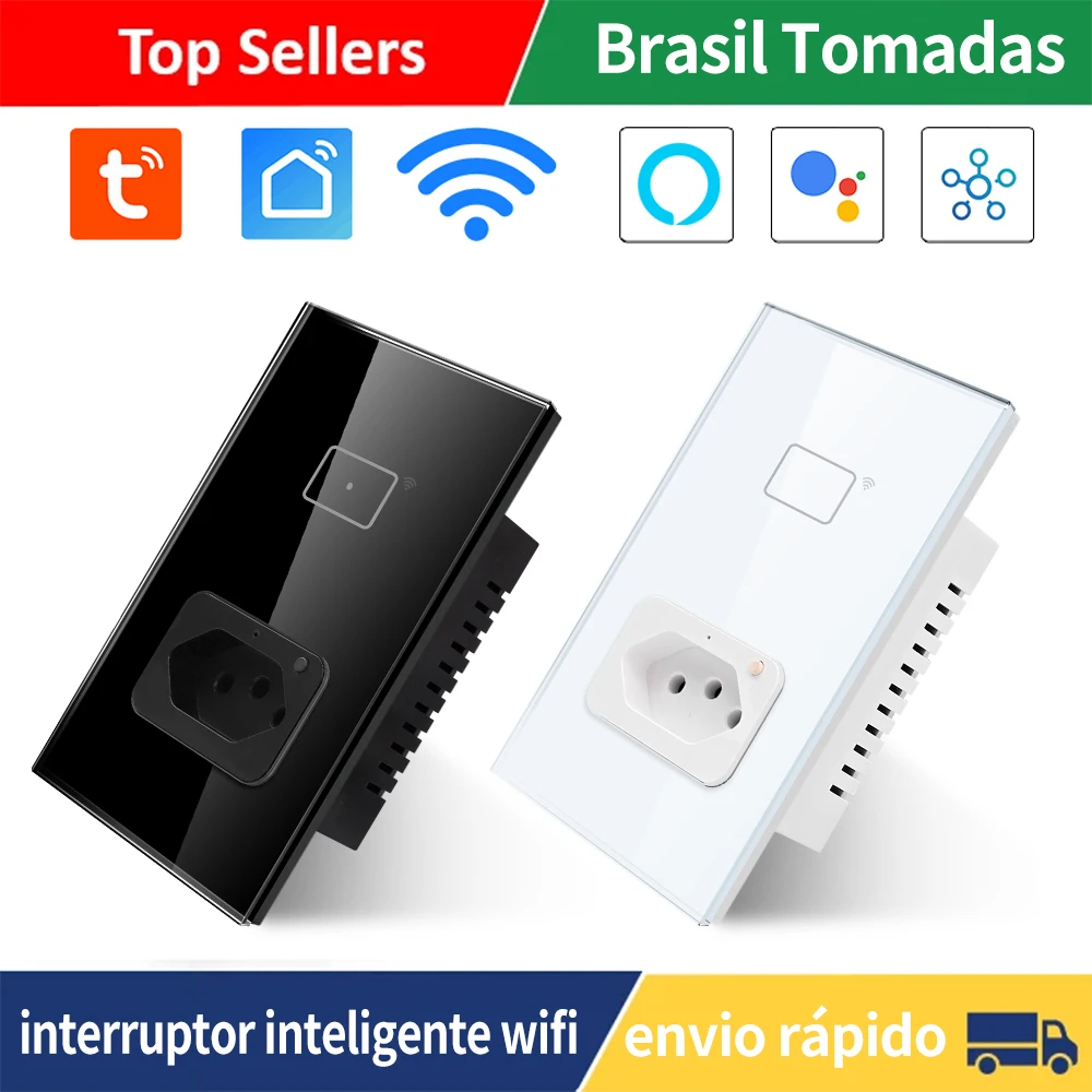 

interruptor inteligente WiFi Smart Wall Switch Smart Switch With Brazil Socket Tuya Smart Life APP Works With Alexa Google Home