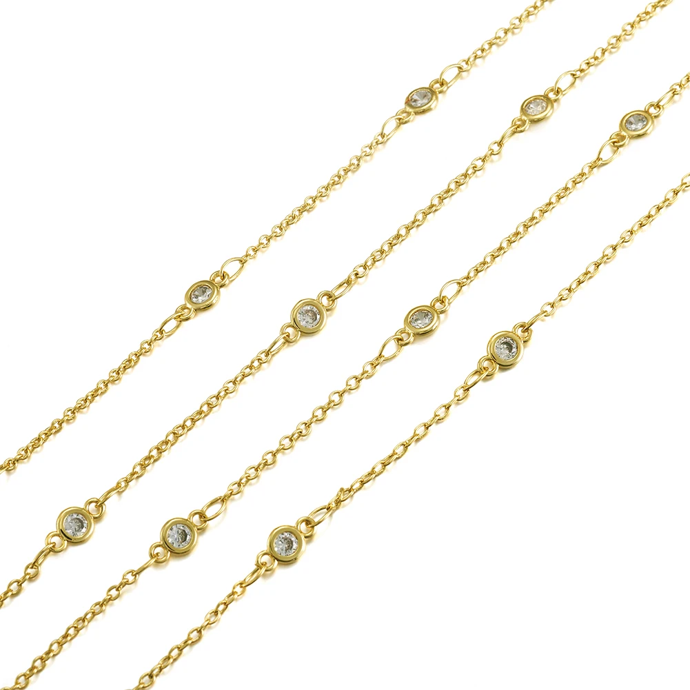 2M Handmade Brass Cubic Zirconia Chains Soldered Links 18K Gold Plated for DIY Necklaces Bracelet Anklets Jewelry Making 8x4x2mm