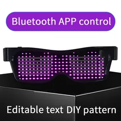 Glitter Bluetooth Programmable LED Text USB Charging Display Glasses Dedicated Nightclub DJ Festival Party Glowing Toy Gift Prop