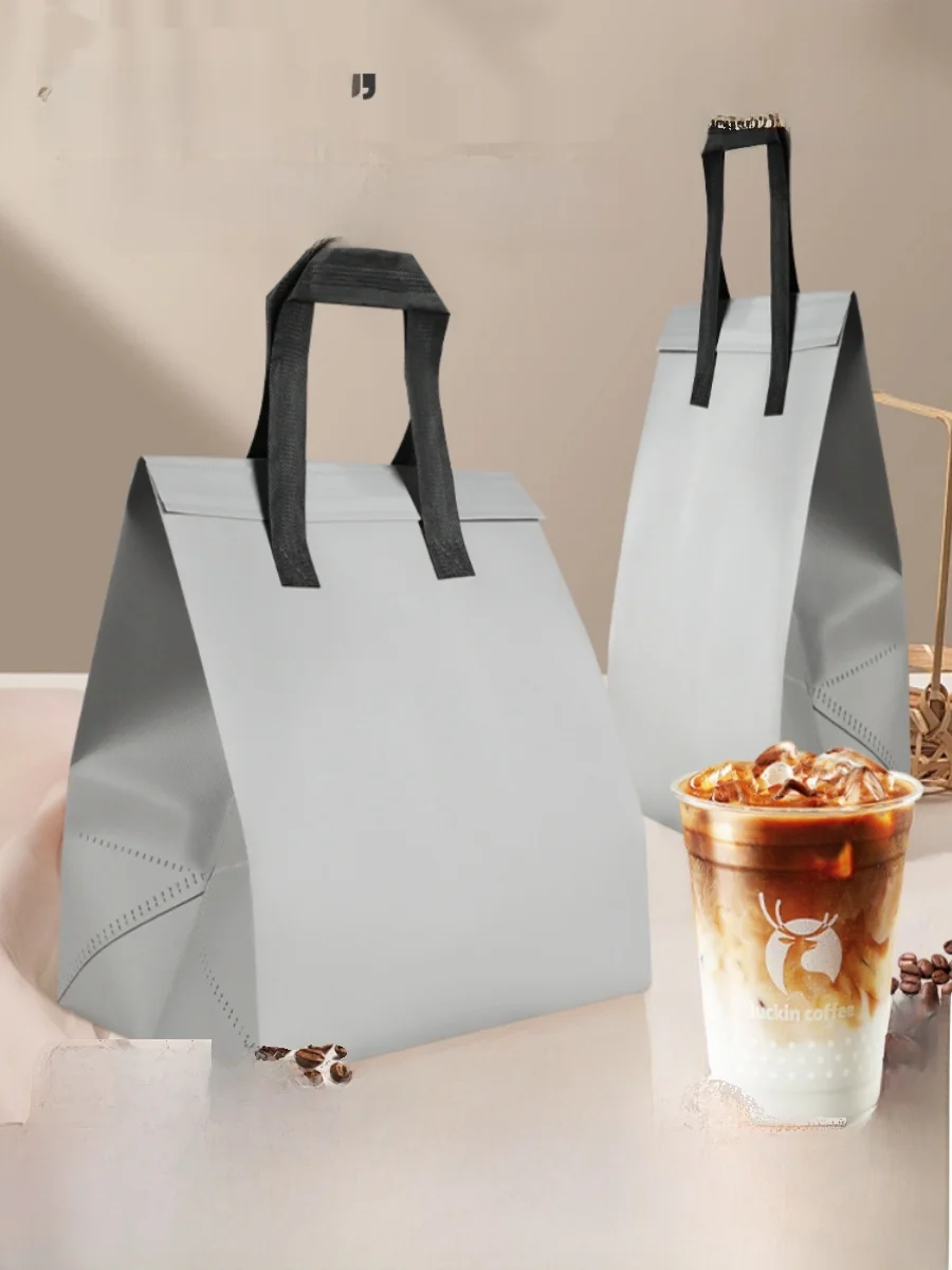 

ay Coffee Paaging Bag Thermal Insulation Cold Preservation Sealable Takeaway Aluminum Foil Non-woven Fabric Hand-held Dou...
