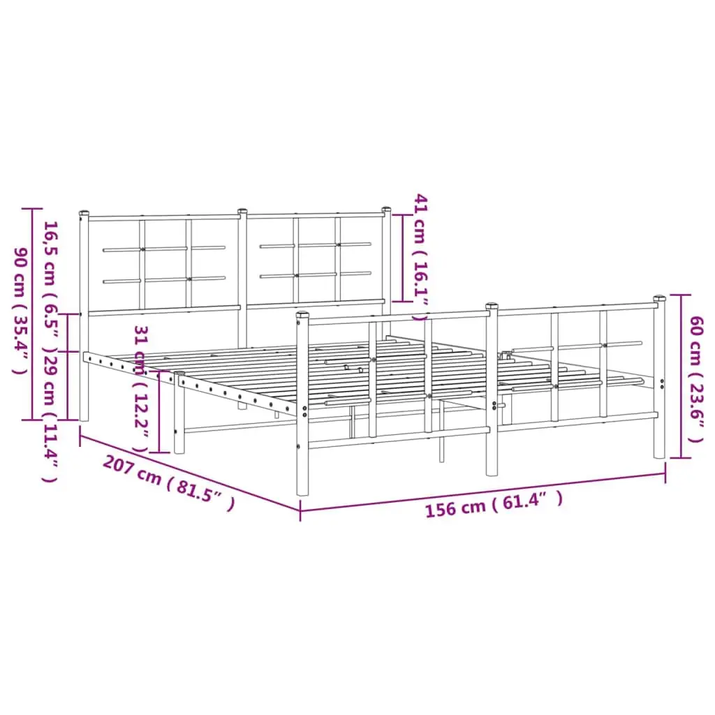 Metal Bed Fe Without Mattr with Footboard Black 59.1