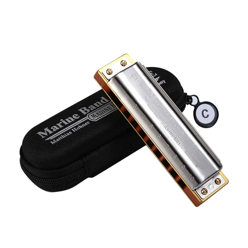 Original Hohner 0-Hole Profional Blues Harmonica Marine Band 896 Luxury Edition MBD Brass Covered Wooden Tone Hole