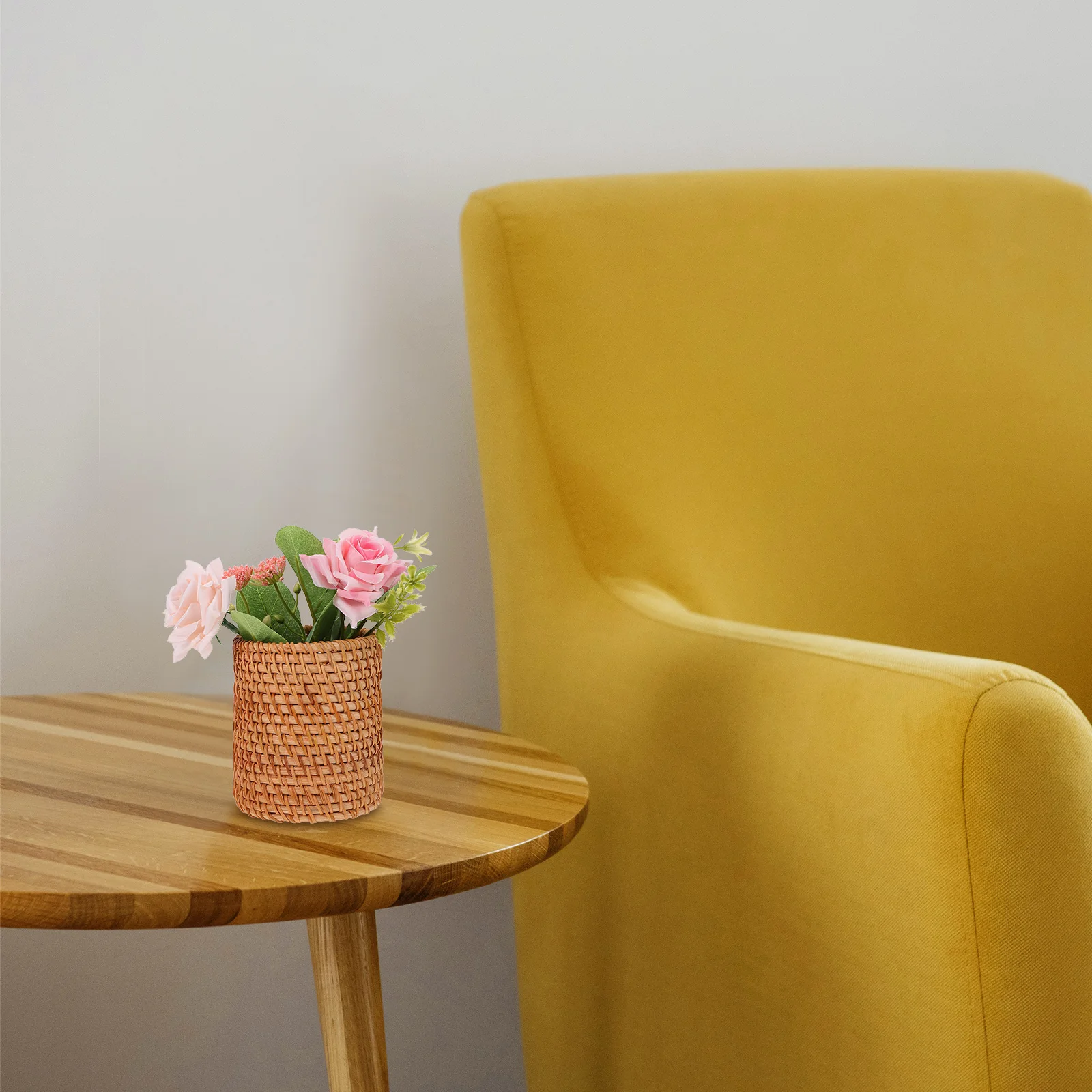 

Woven Vase Pen Holder Storage Basket Rattan Sundries Organizer Desktop Container For Home Office Decor Wood Handcrafted