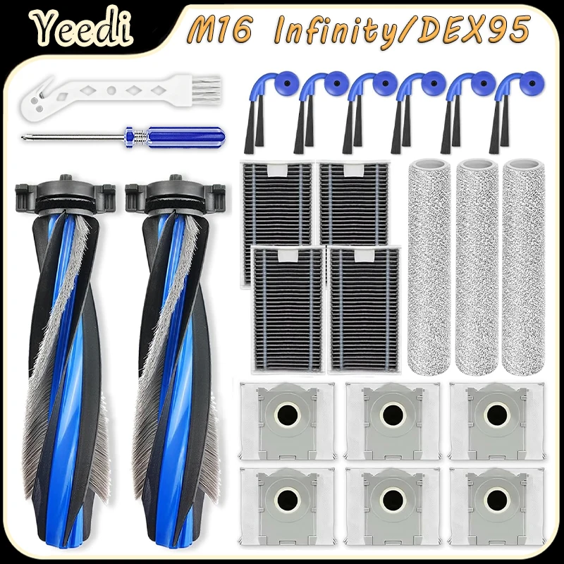 yeedi-m16-infinity-dex95-ロボット掃除機アクセサリーキット用メインブラシ、hepaフィルター、ローラーモップ、サイドブラシ、ダストバッグパーツ