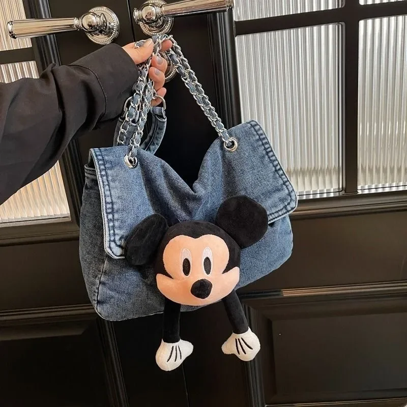 

Disney Women denim shoulder bag Mickey Minnie Cartoon Doll Bag Y2K Trendy Fashion Casual Crossbody Large Capacity Commuter Bag