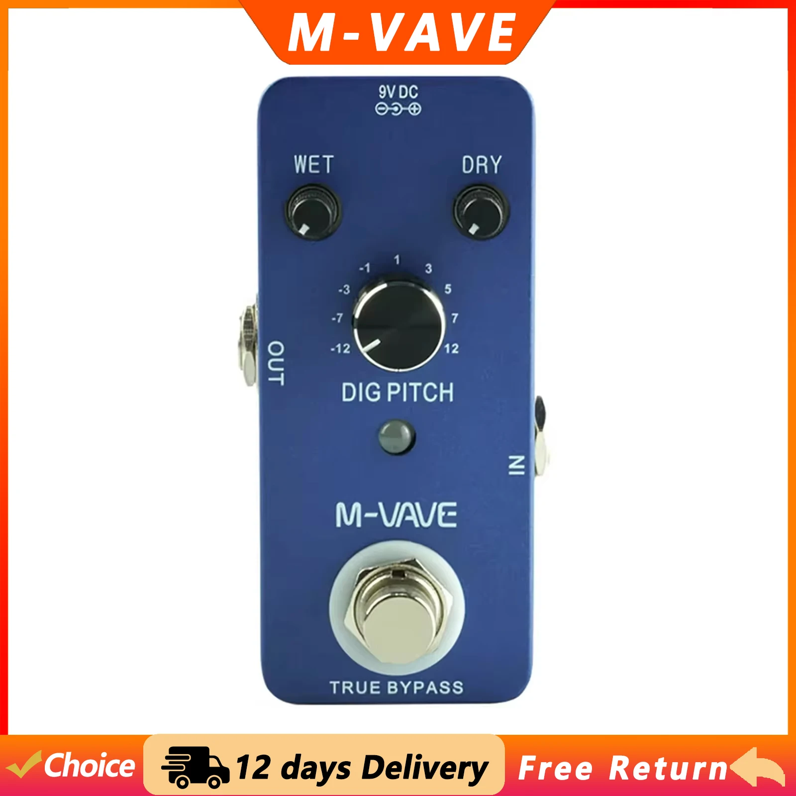 M-VAVE DIG PITCH Guitar Effect Pedal 9 Pitch Shift Effect Pedal Zinc Alloy Shell True Bypass Electric Guitar Accessories