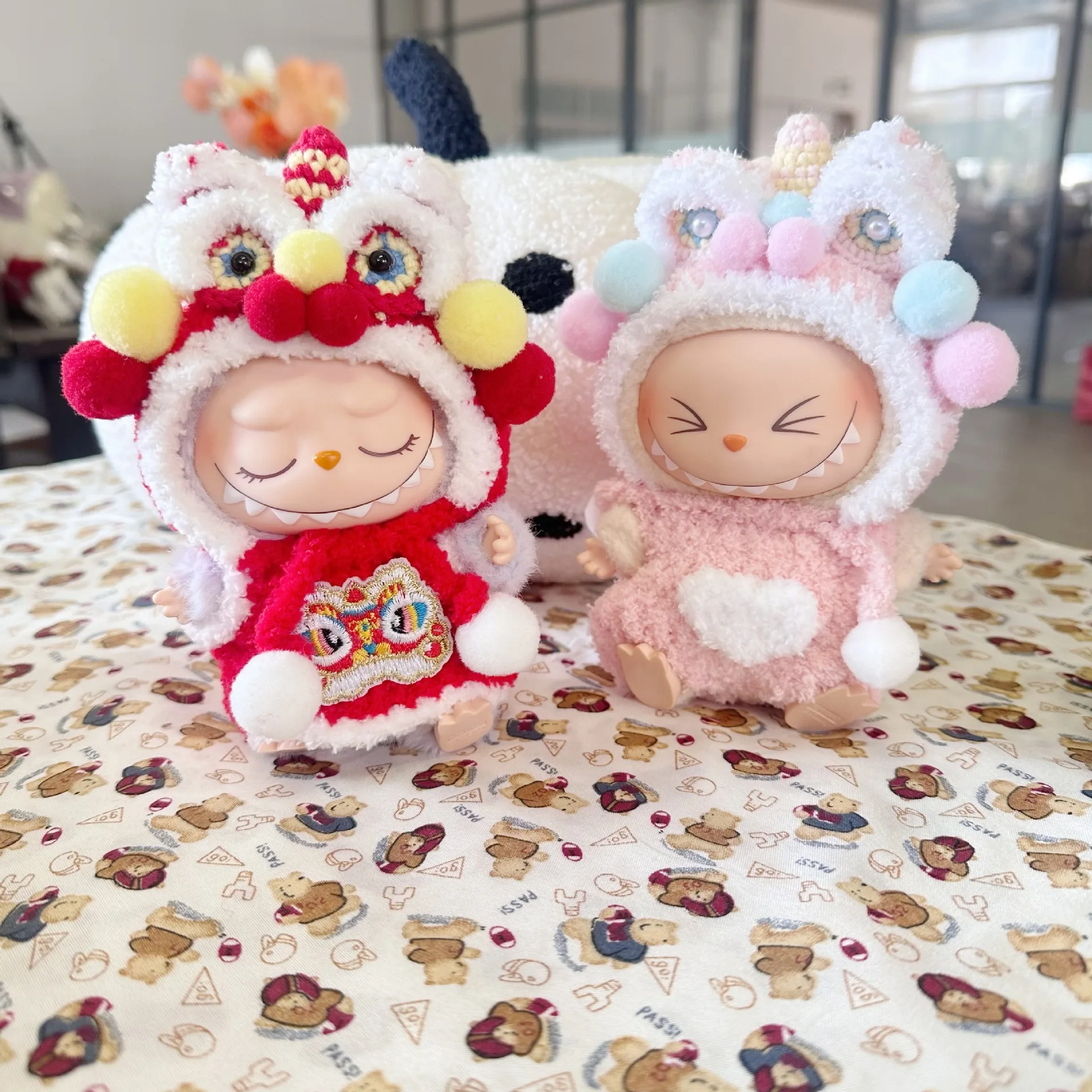 【Only clothes】For Labubu New Year Clothes Festive pure Handmade Awakened Lion Dance Suit Labubu Accessories V1 V2