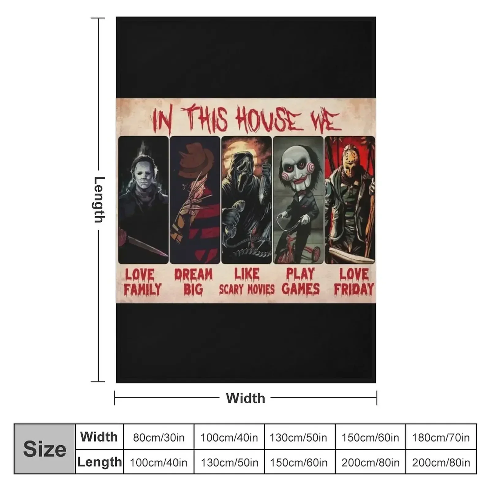 In This House We Love Family Halloween Poster - Horror Movies Halloween Poster - Scary Halloween Poster Throw Blanket