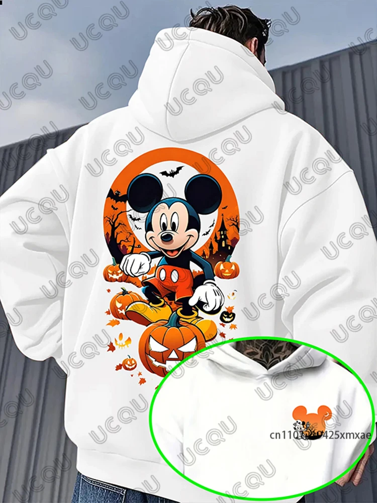 هالوين ديزني ميكي ماوس طباعة الرجال القطن هوديس الخريف الشتاء طويلة الأكمام البلوز عارضة المتضخم للجنسين قمم #2