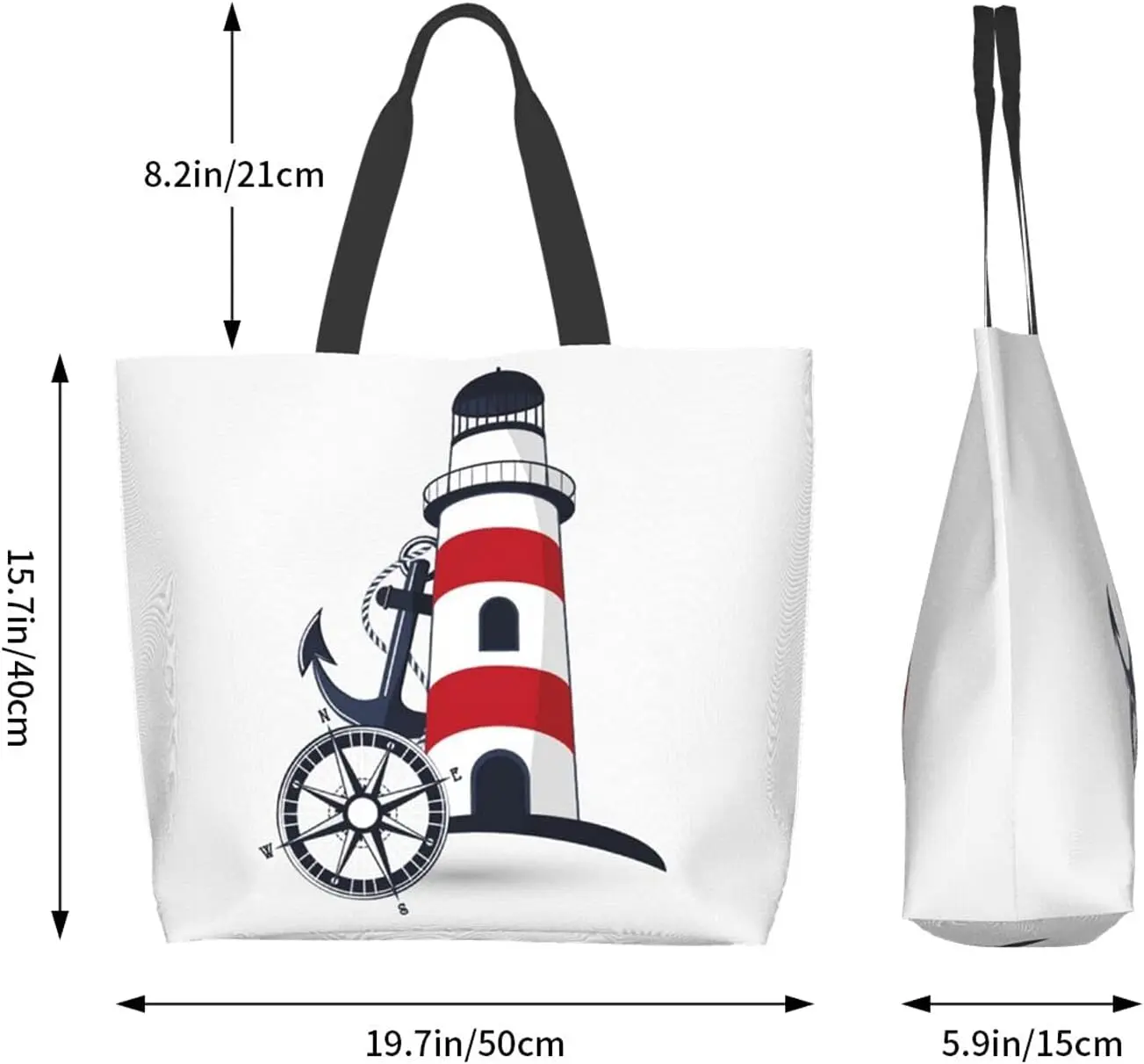 Autical Theme Anchor Canvas Tote Bag Women Casual Shoulder Bags for Shopping Grocery Large Handbag