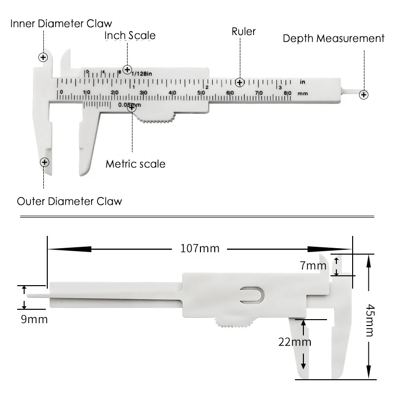 80mm Mini Plastic Sliding Vernier Caliper Gauge Measure Tool Ruler Micrometer