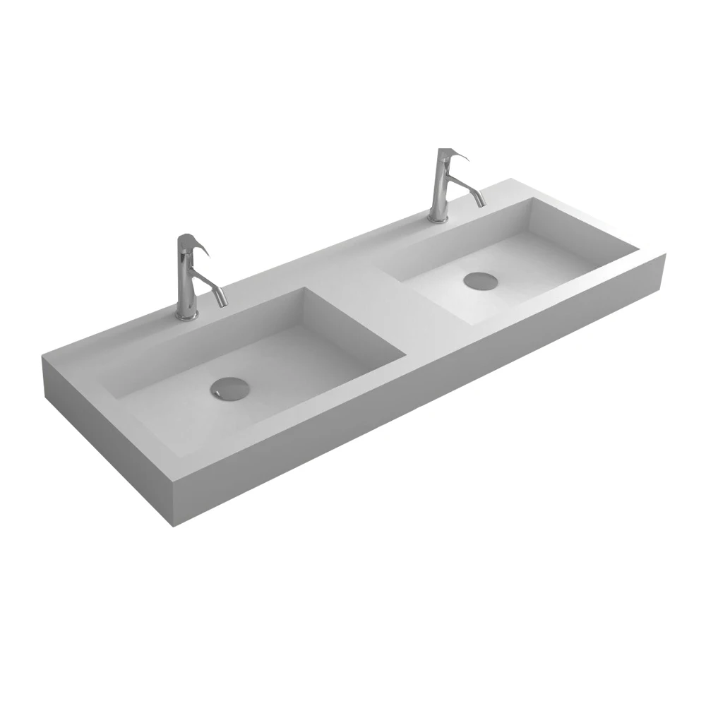 Bathroom Rectangular Wall Hung Corian Wash Sinks Matt Solid Surface Stone Washbasin RS38434A